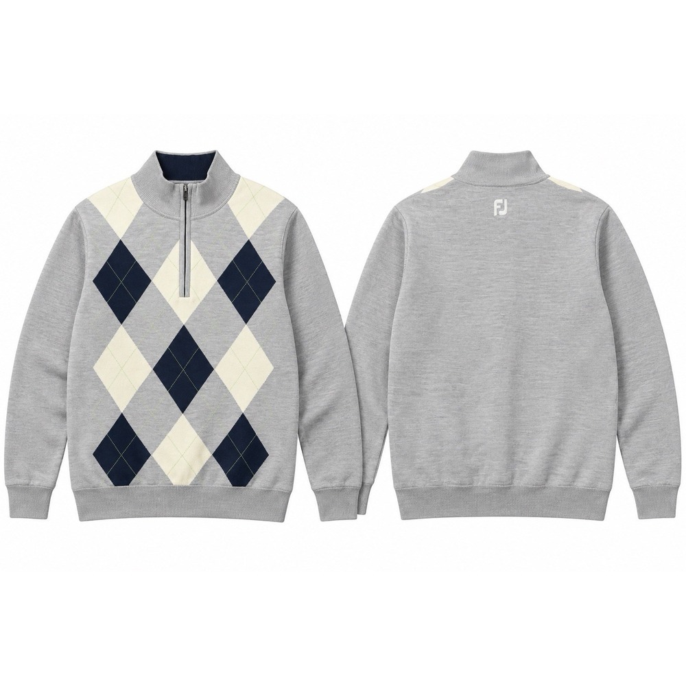 FootJoy Sweater Mens Large Gray Half Zip Pullover Wool Performance Lined Argyle